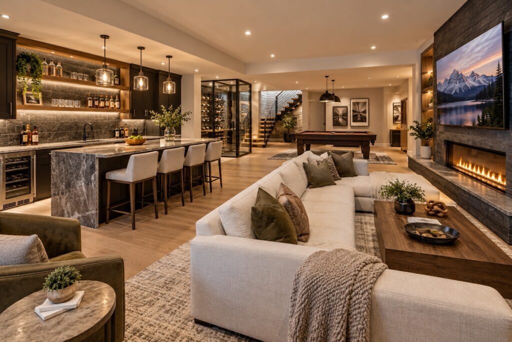 Services Finished basement living space design photo